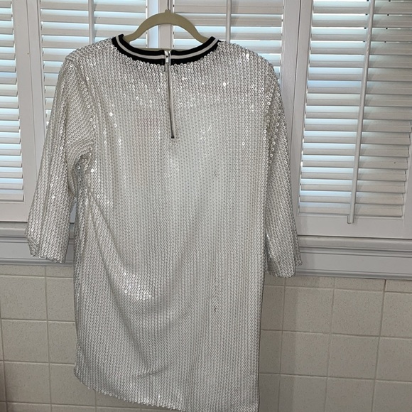 Glamour tshirt dress sequins edgy tomboy chic white blue lined jersey sports - Picture 3 of 8